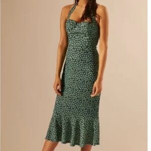 Hutch Anthropologie Green Blue Floral Halter Corset Sweetheart Midi Dress M